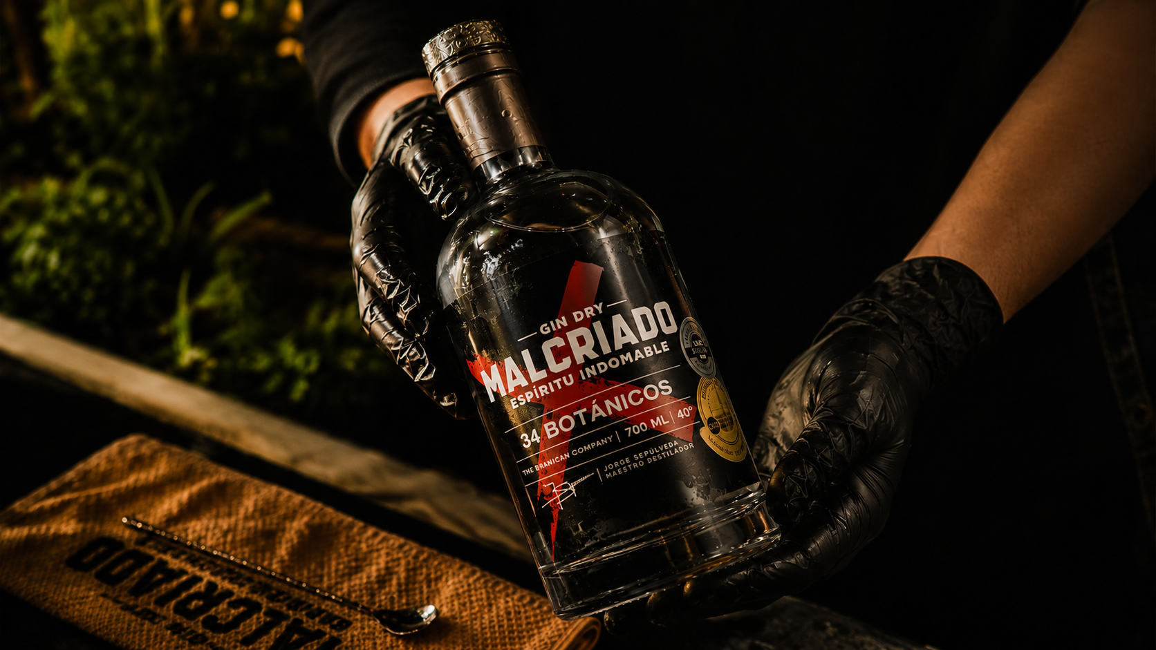 Botella Gin Malcriado en mano